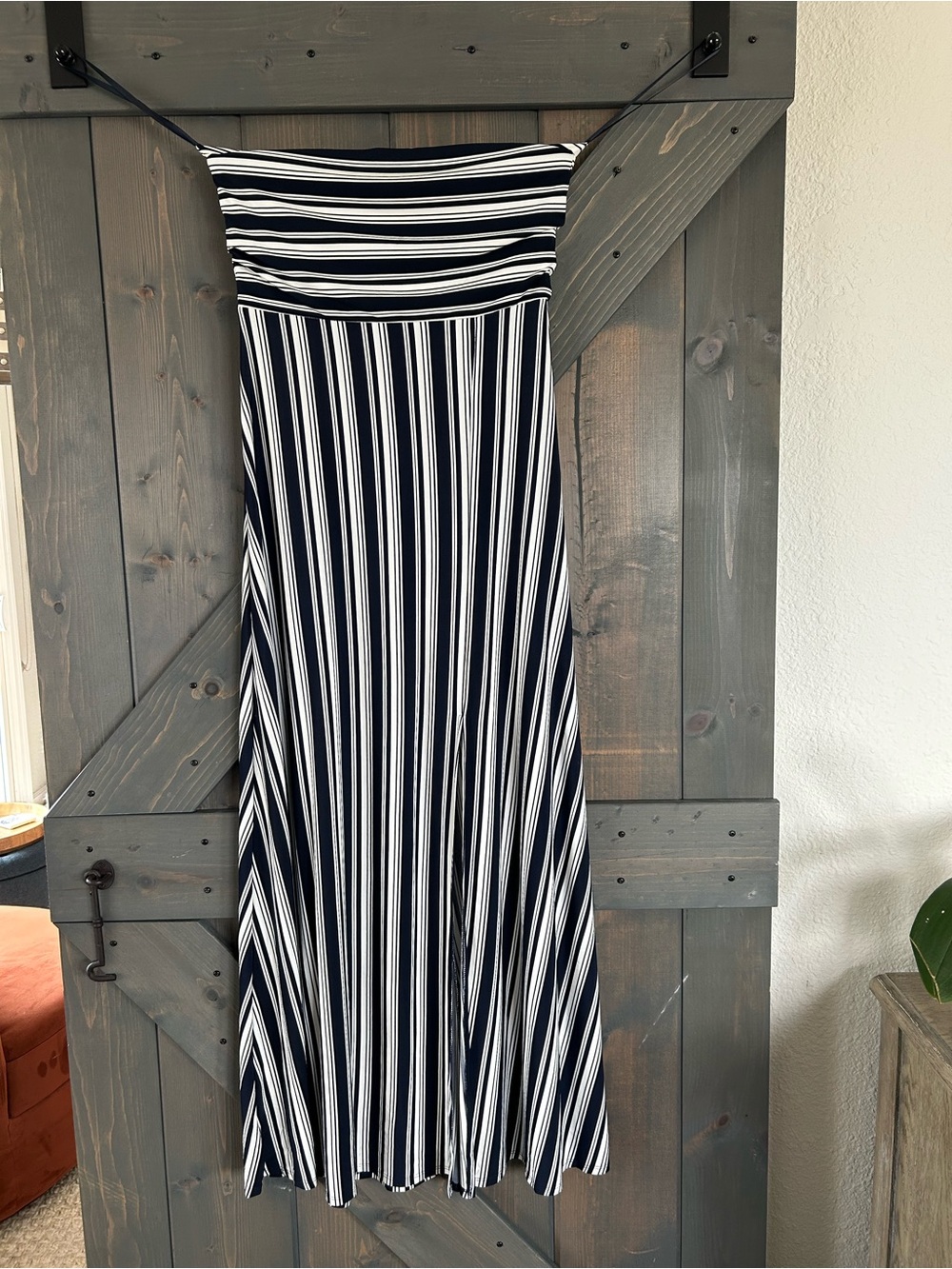 Banana Republic Navy & White Strapless Striped Maxi Dress